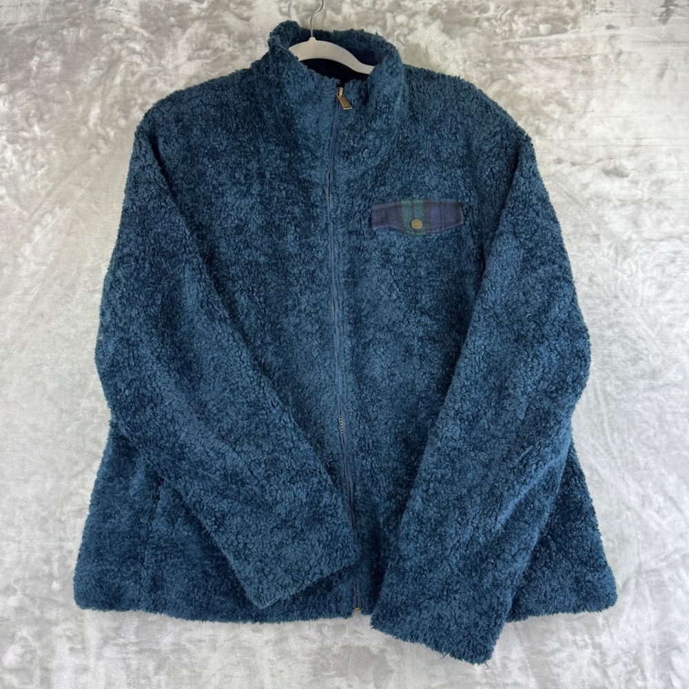 Pendleton Woolen Mills Fleece Jacket Women's XL Blue Fuzzy Plaid Pocket (1401)